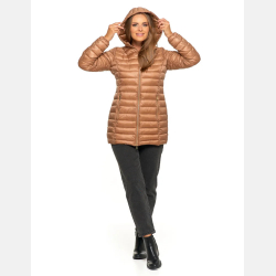 Przejściowa PUCHOWA kurtka damska BEŻOWA  z kapturem MORAJ